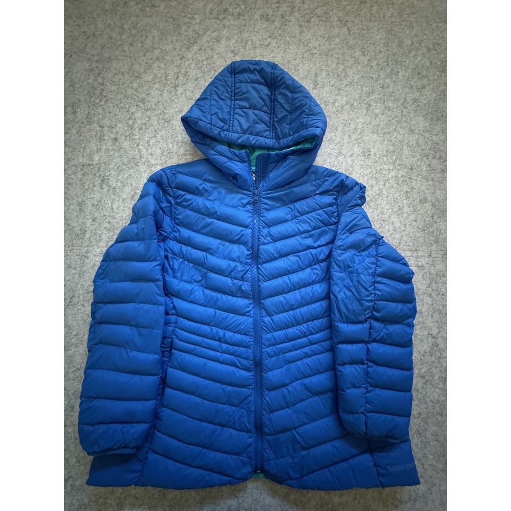 Lands' End Jacket Women's XL Petite Blue Hooded Down Puffer Full Zip Winter